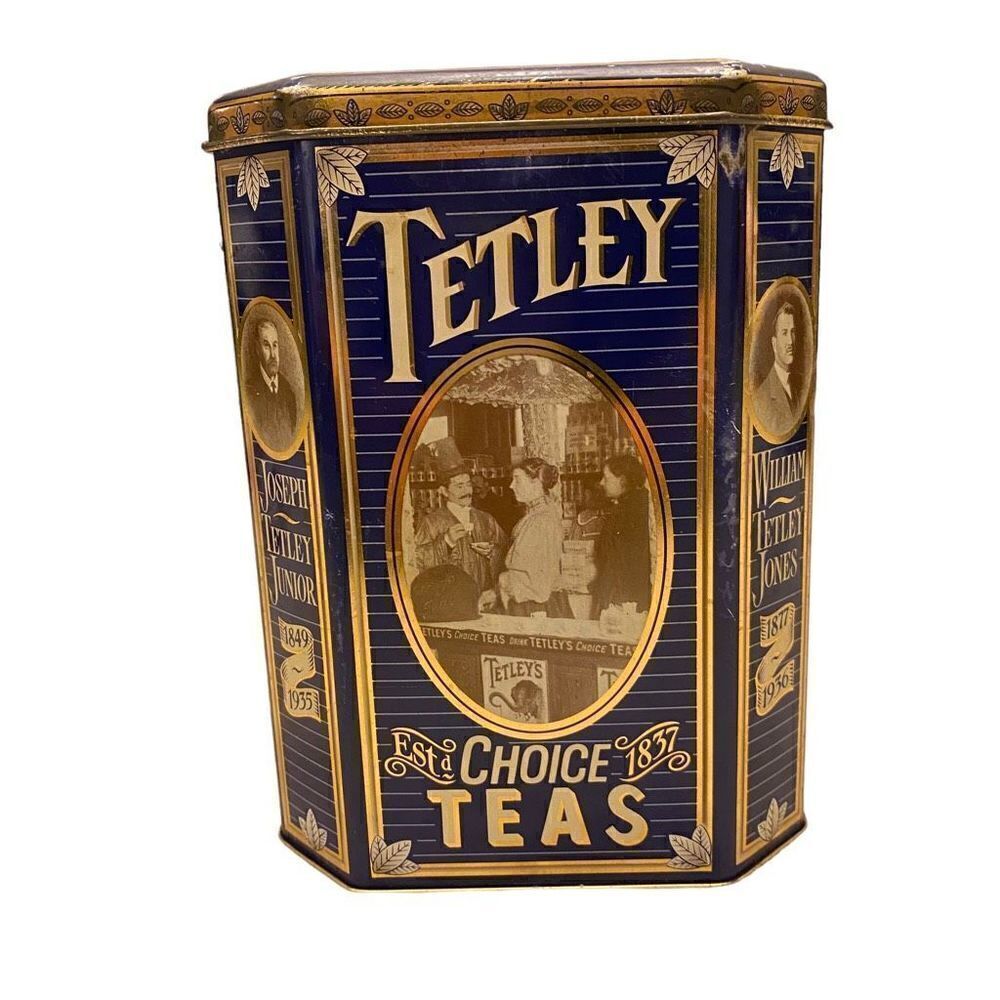 Vintage Tetley Tea Tin Blue Can 1837-1987 Tin Can Made In England United Kingdom
